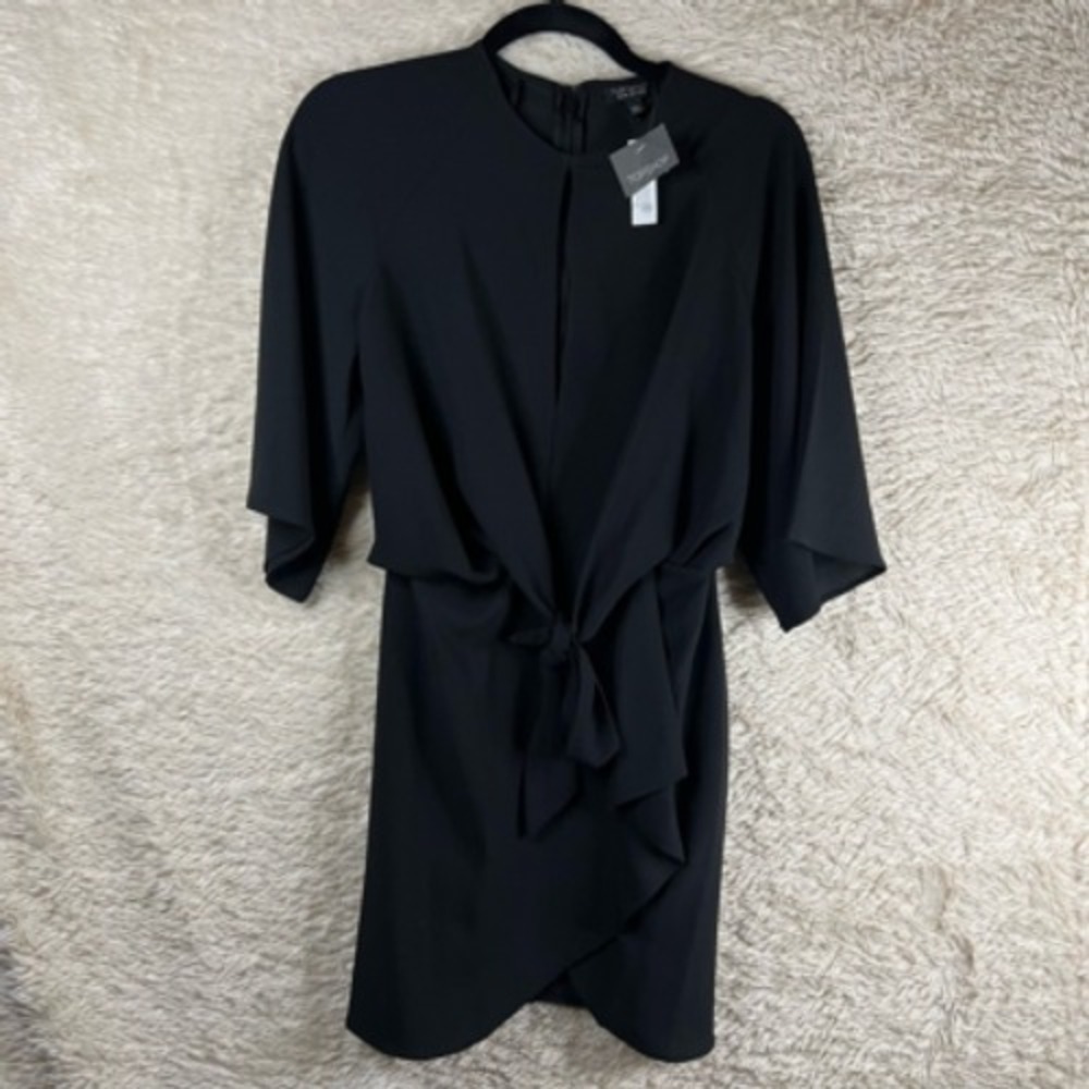 Topshop Womens Mini Dress Black Tulip Hem Keyhole Neck Knot Front Zip 4 New